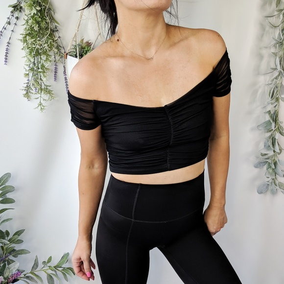 Chelsea28 Tops - CHELSEA28 off-shoulder crop top mesh black 0113